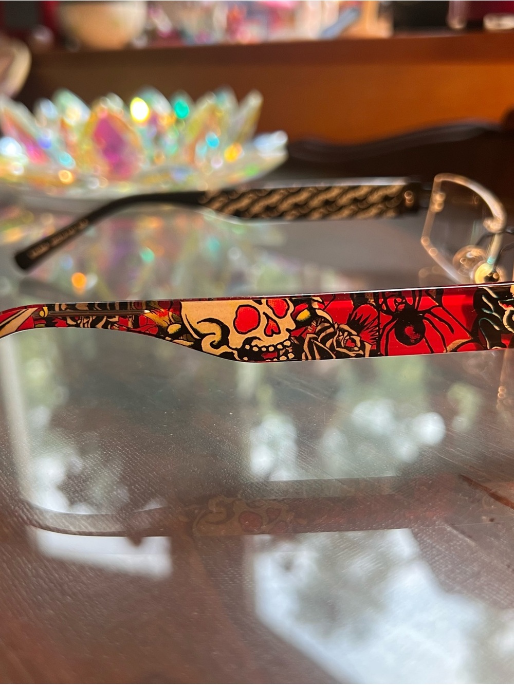 Unisex Metal Deadstock Vintage Ed Hardy Red Skull & Rose Pattern Eyeglass Frames